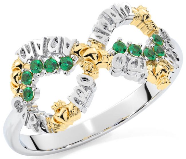 Emerald White Yellow Gold Claddagh Infinity Irish 