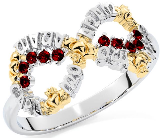 Garnet White Yellow Gold Claddagh Infinity Irish 