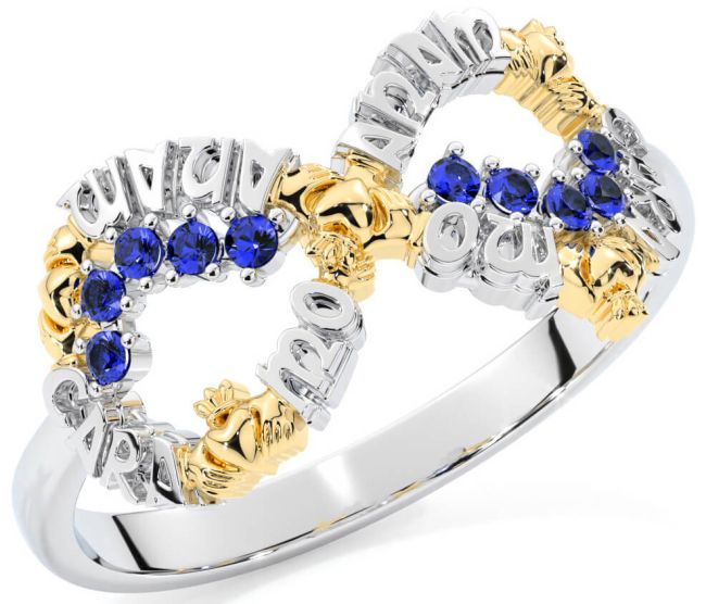 Sapphire White Yellow Gold Claddagh Infinity Irish 