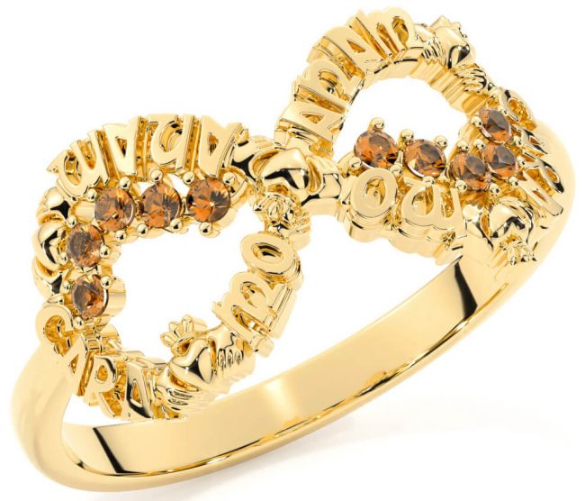 Citrine Gold Claddagh Infinity Irish 