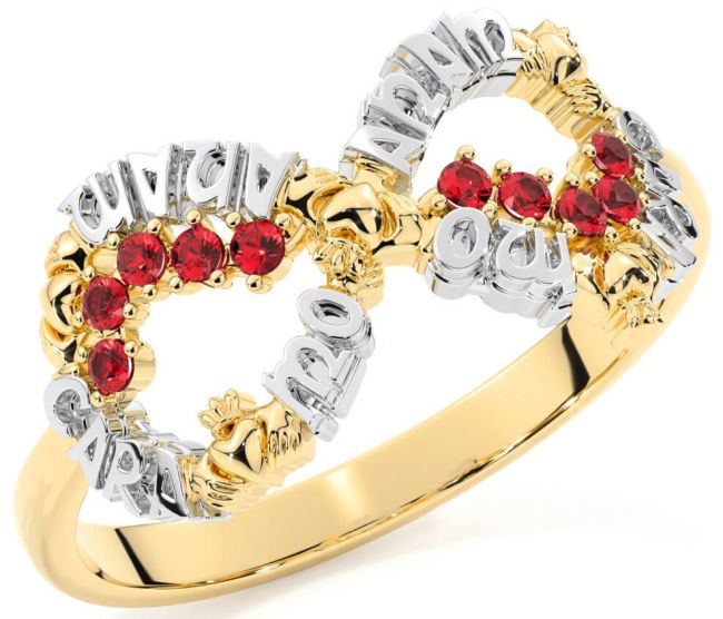 Ruby White Yellow Gold Claddagh Infinity Irish 