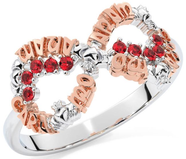 Ruby White Rose Gold Claddagh Infinity Irish 