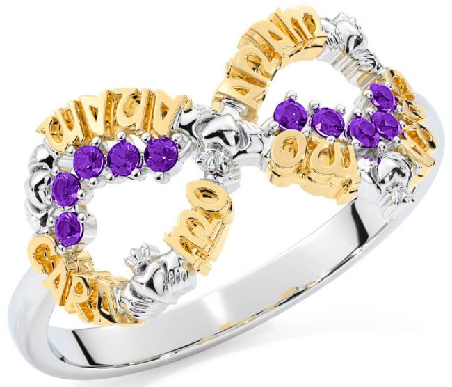 Amethyst White Yellow Gold Claddagh Infinity Irish 