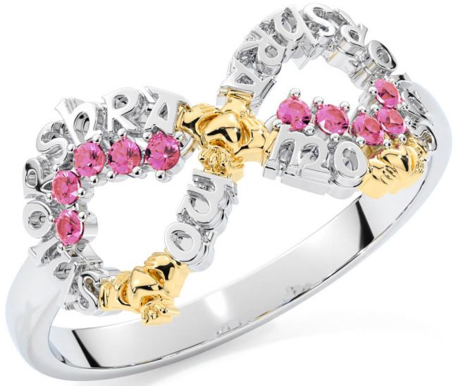 Pink Tourmaline Gold Silver Claddagh Infinity Irish 