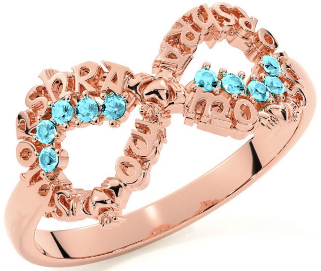 Aquamarine Rose Gold Silver Claddagh Infinity Irish 