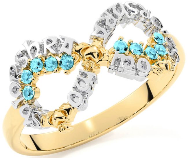 Aquamarine Gold Silver Claddagh Infinity Irish 