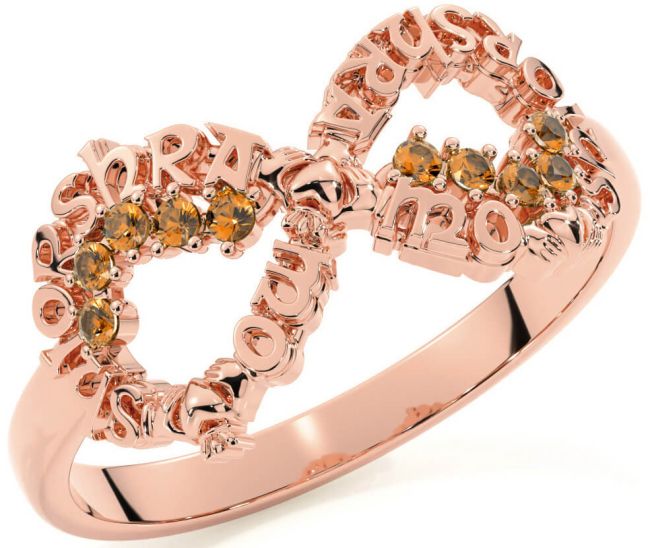 Citrine Rose Gold Claddagh Infinity Irish 