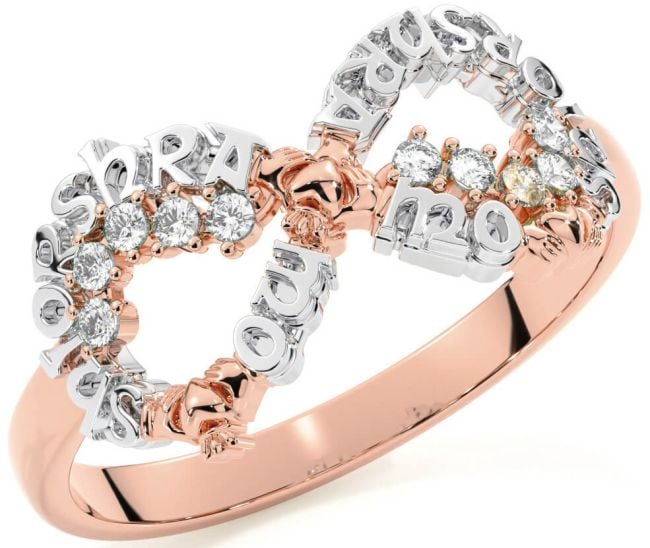 Diamond White Rose Gold Claddagh Infinity Irish 