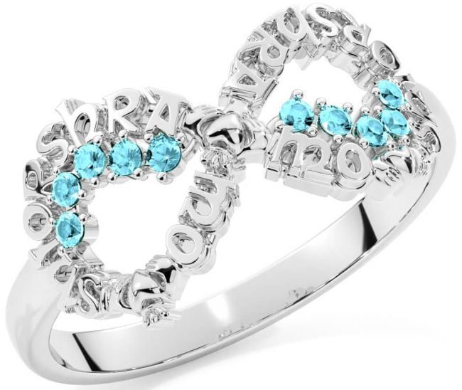 Aquamarine Silver Claddagh Infinity Irish 
