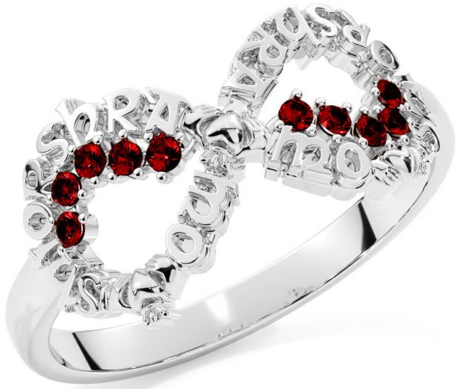 Garnet Silver Claddagh Infinity Irish 