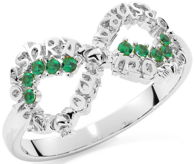 Emerald White Gold Claddagh Infinity Irish 