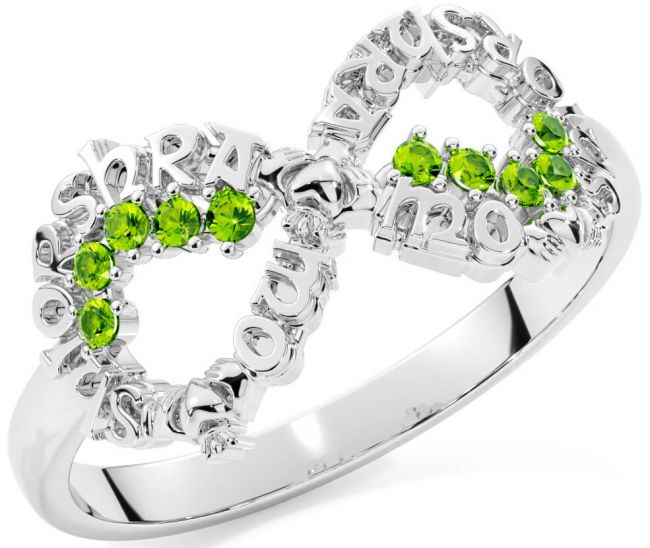 Peridot White Gold Claddagh Infinity Irish 