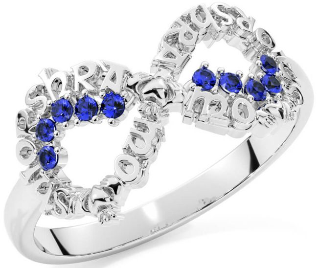 Sapphire White Gold Claddagh Infinity Irish 