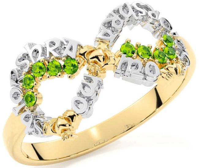 Peridot White Yellow Gold Claddagh Infinity Irish 