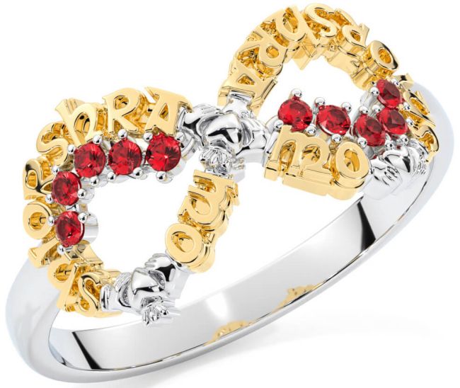 Ruby White Yellow Gold Claddagh Infinity Irish 