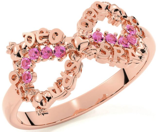 Pink Tourmaline Rose Gold Claddagh Infinity Irish 