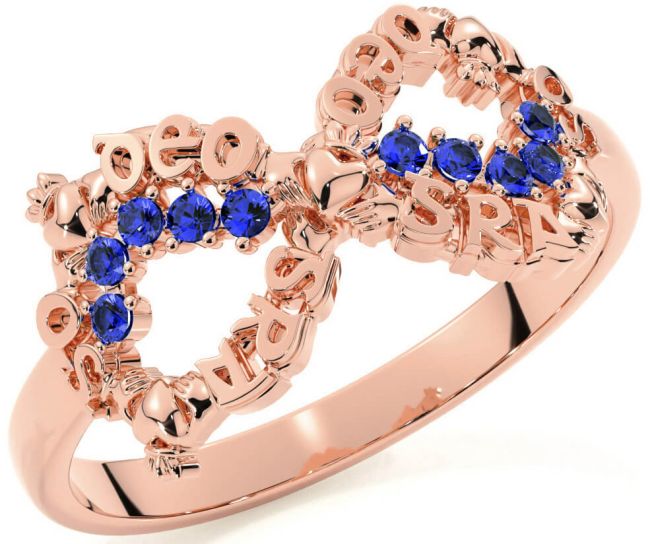 Sapphire Rose Gold Claddagh Infinity Irish 