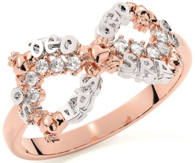 Diamond White Rose Gold Claddagh Infinity Irish 