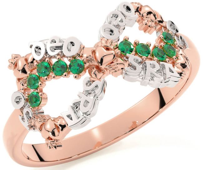 Emerald White Rose Gold Claddagh Infinity Irish 
