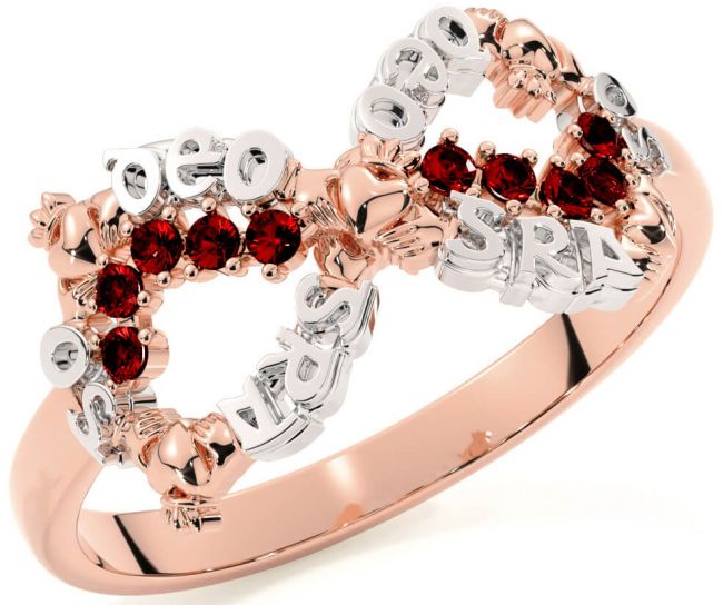 Garnet White Rose Gold Claddagh Infinity Irish 