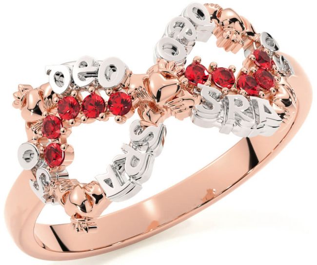 Ruby White Rose Gold Claddagh Infinity Irish 
