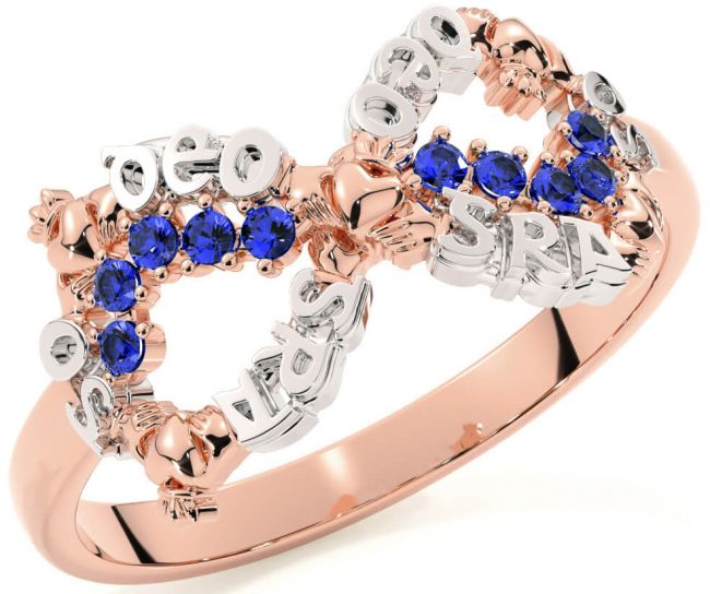 Sapphire White Rose Gold Claddagh Infinity Irish 