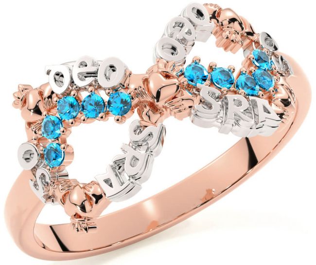 Topaz White Rose Gold Claddagh Infinity Irish 