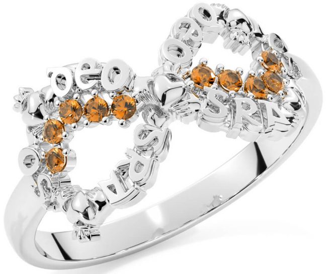 Citrine White Gold Claddagh Infinity Irish 