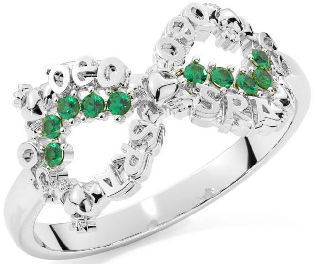 Emerald White Gold Claddagh Infinity Irish 