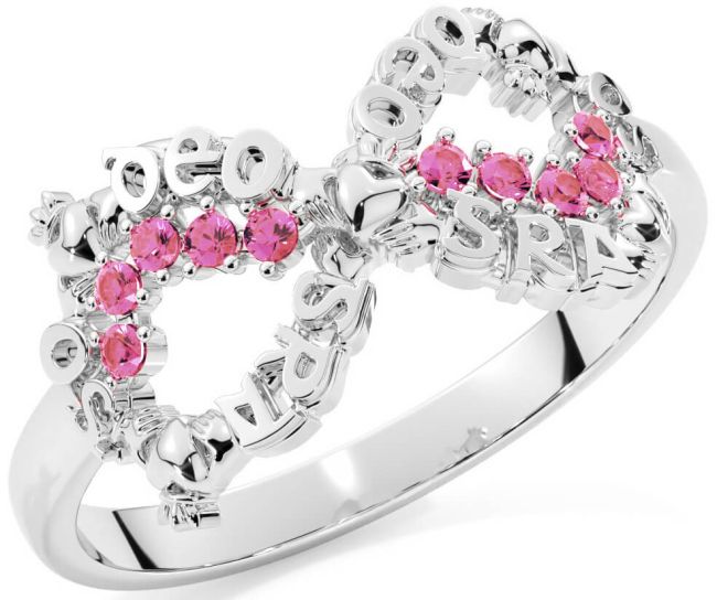 Pink Tourmaline White Gold Claddagh Infinity Irish 
