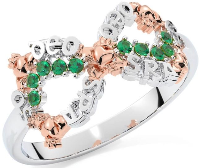 Emerald White Rose Gold Claddagh Infinity Irish 