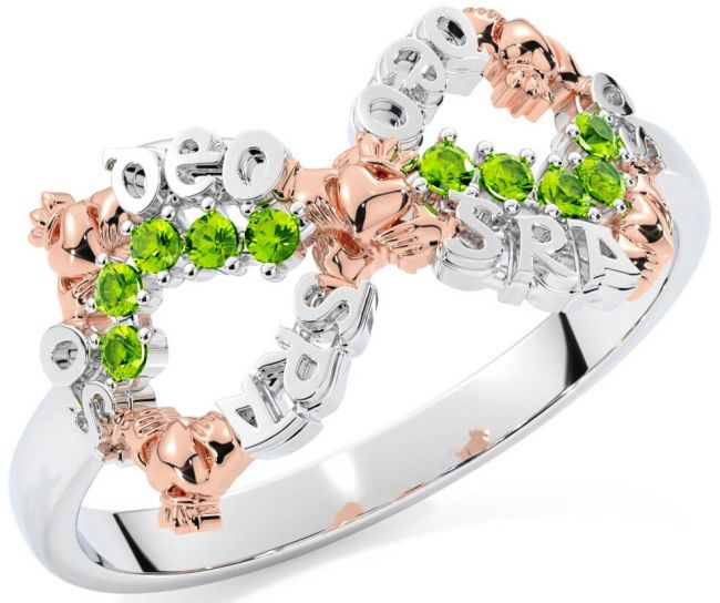 Peridot White Rose Gold Claddagh Infinity Irish 