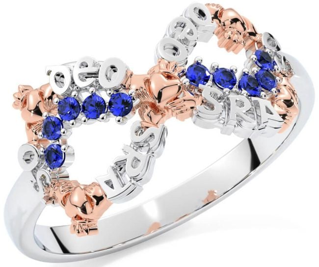 Sapphire White Rose Gold Claddagh Infinity Irish 