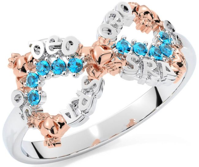 Topaz White Rose Gold Claddagh Infinity Irish 
