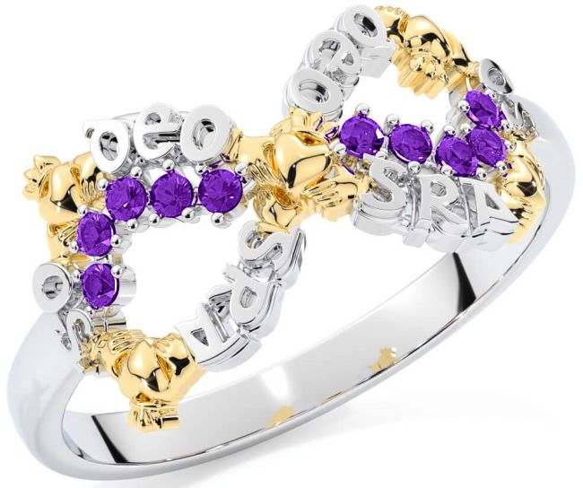 Amethyst White Yellow Gold Claddagh Infinity Irish 
