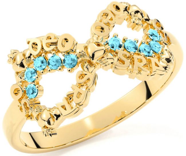 Aquamarine Gold Claddagh Infinity Irish 