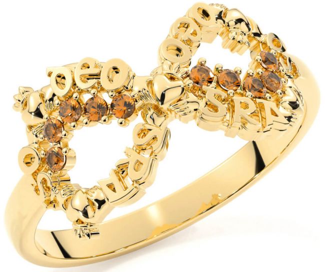 Citrine Gold Claddagh Infinity Irish 