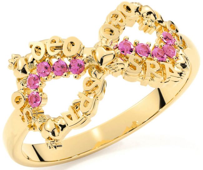 Pink Tourmaline Gold Claddagh Infinity Irish 