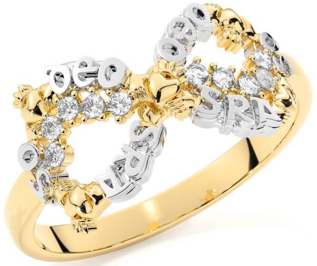 Diamond White Yellow Gold Claddagh Infinity Irish 