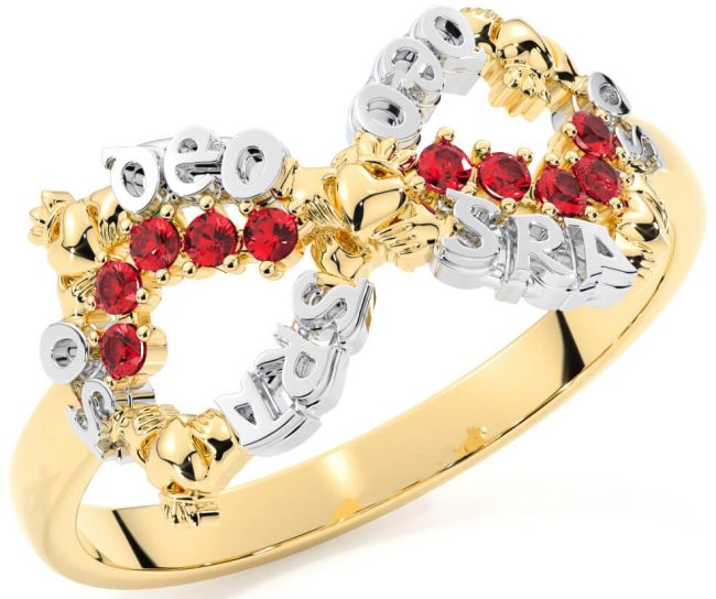 Ruby White Yellow Gold Claddagh Infinity Irish 