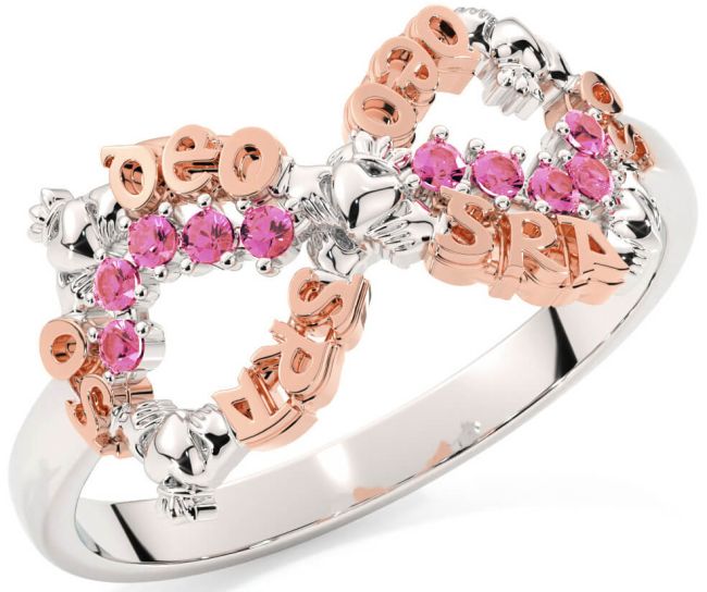 Pink Tourmaline Rose Gold Silver Claddagh Infinity Irish 