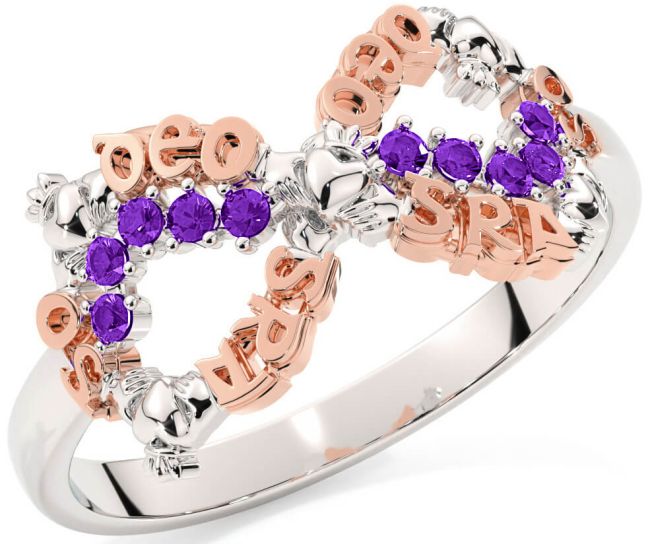 Amethyst White Rose Gold Claddagh Infinity Irish 