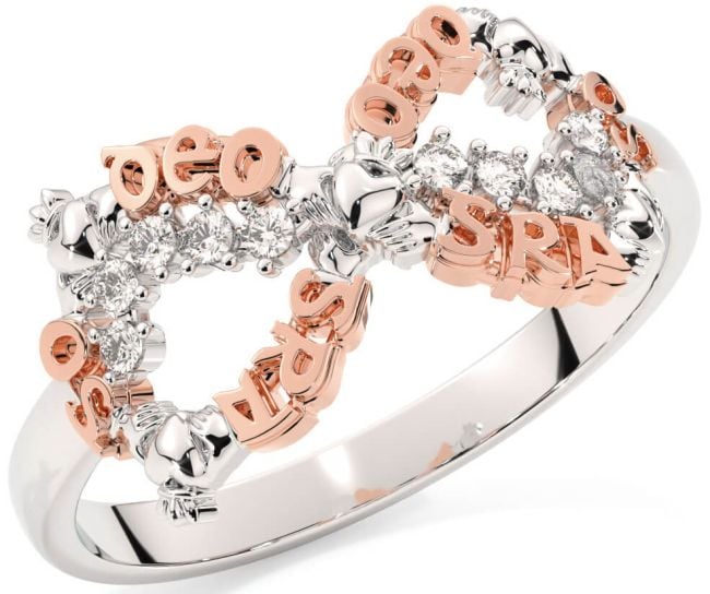 Diamond White Rose Gold Claddagh Infinity Irish 