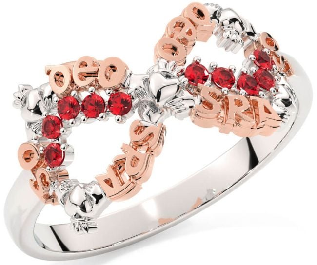 Ruby White Rose Gold Claddagh Infinity Irish 