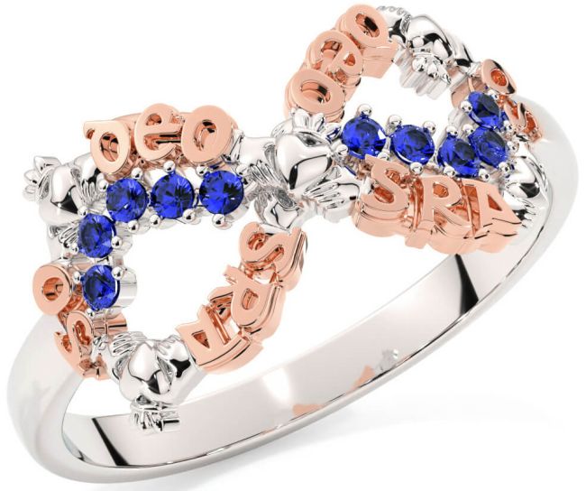 Sapphire White Rose Gold Claddagh Infinity Irish 
