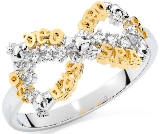 Diamond White Yellow Gold Claddagh Infinity Irish 