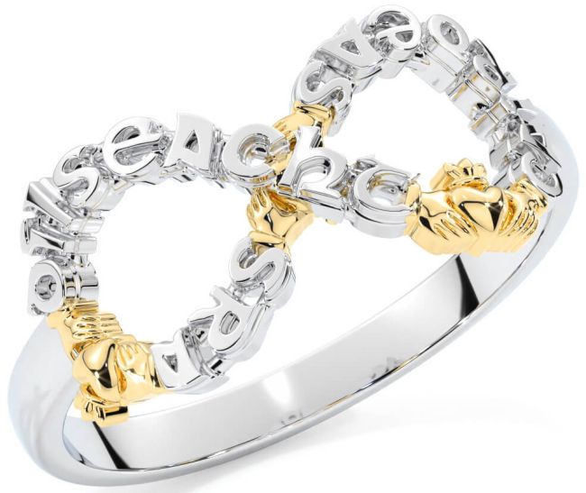 White Yellow Gold Infinity Claddagh Irish 