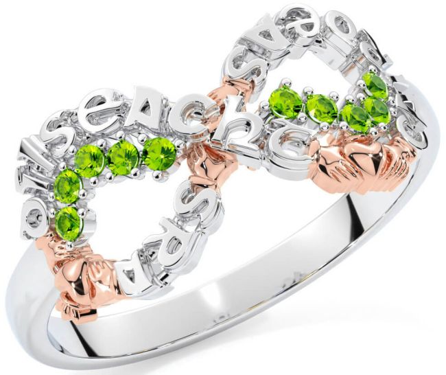 Peridot Rose Gold Silver Claddagh Infinity Irish 
