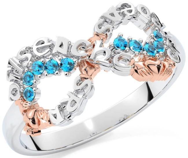 Topaz Rose Gold Silver Claddagh Infinity Irish 