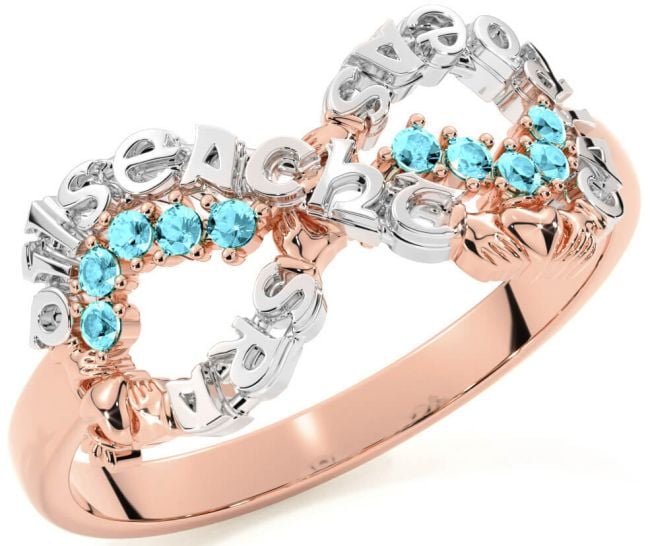 Aquamarine Rose Gold Silver Claddagh Infinity Irish 